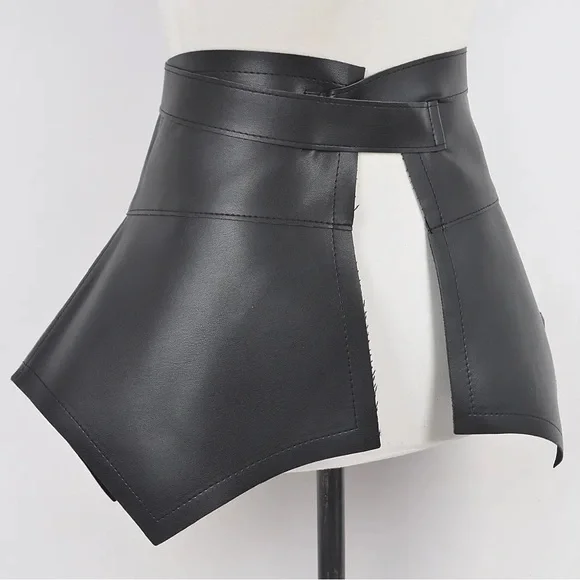 Camel Faux Leather Skirt BeltWide Waist Wrap BeltStatement Bow Tie